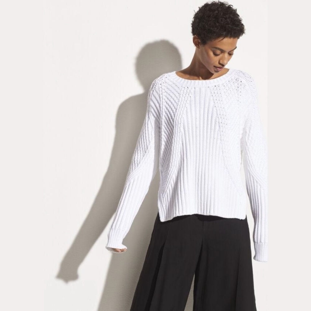 VINCE SWEATER TOP MIXED RIB CREWNECK PULLOVER COZY CLASSIC WHITE XL PLUS…